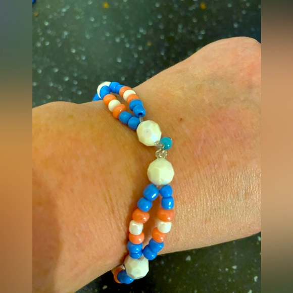 PRIDE COLLECTION Handmade Beaded Bracelet of The Trans Flag New & Upcycled Beads - Picture 1 of 3